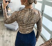 LONG SLEEVE TAUPE SNAKE PRINT BLOUSE