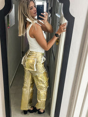 GOLD METALLIC CARGO PANTS