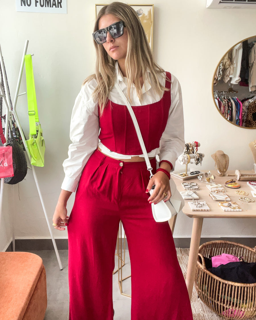 RED CROP TOP & LONG PANTS SET