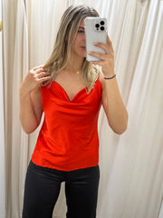 RES TOMATO SATIN COWL NECK CAMI TOP