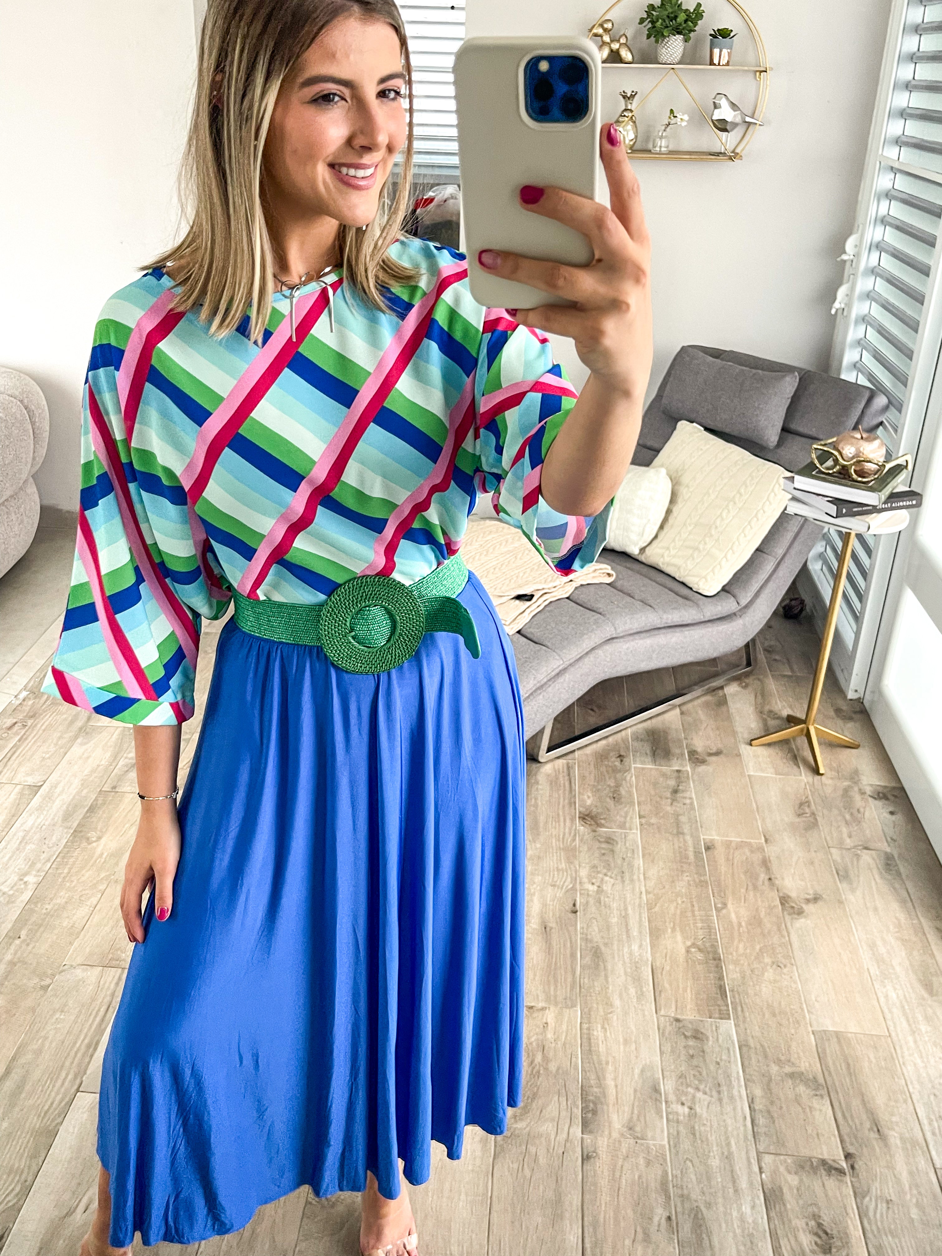 ROYAL BLUE LYCRA SOFT MIDI SKIRT