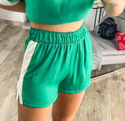 GREEN SILKY STRIPED SHORTS