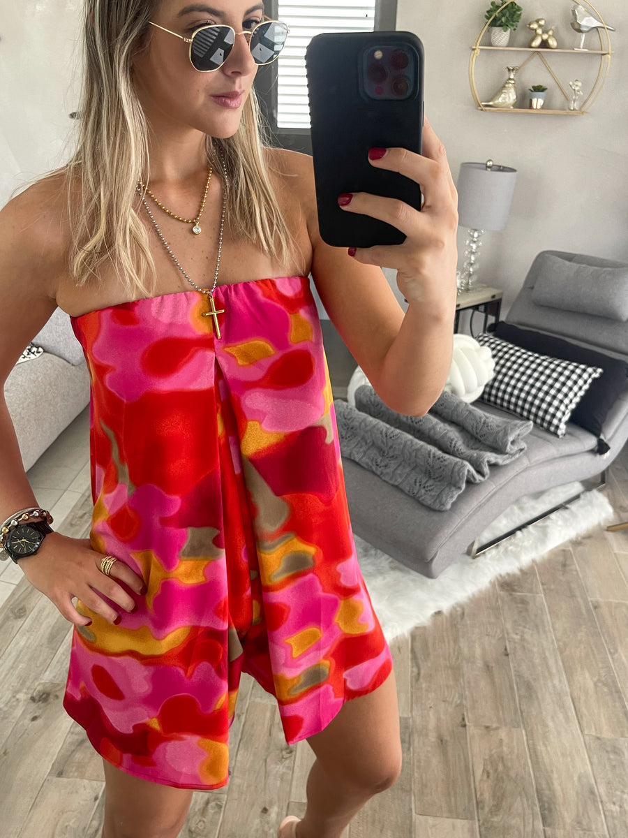 STRAPLESS TIE DYE ROMPER