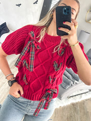 RED CABLE KNIT SWEATER