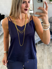 NAVY DOUBLE STRAP CAMI BLOUSE