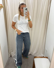 DENIM RIBBON SIDE TRIM PANTS