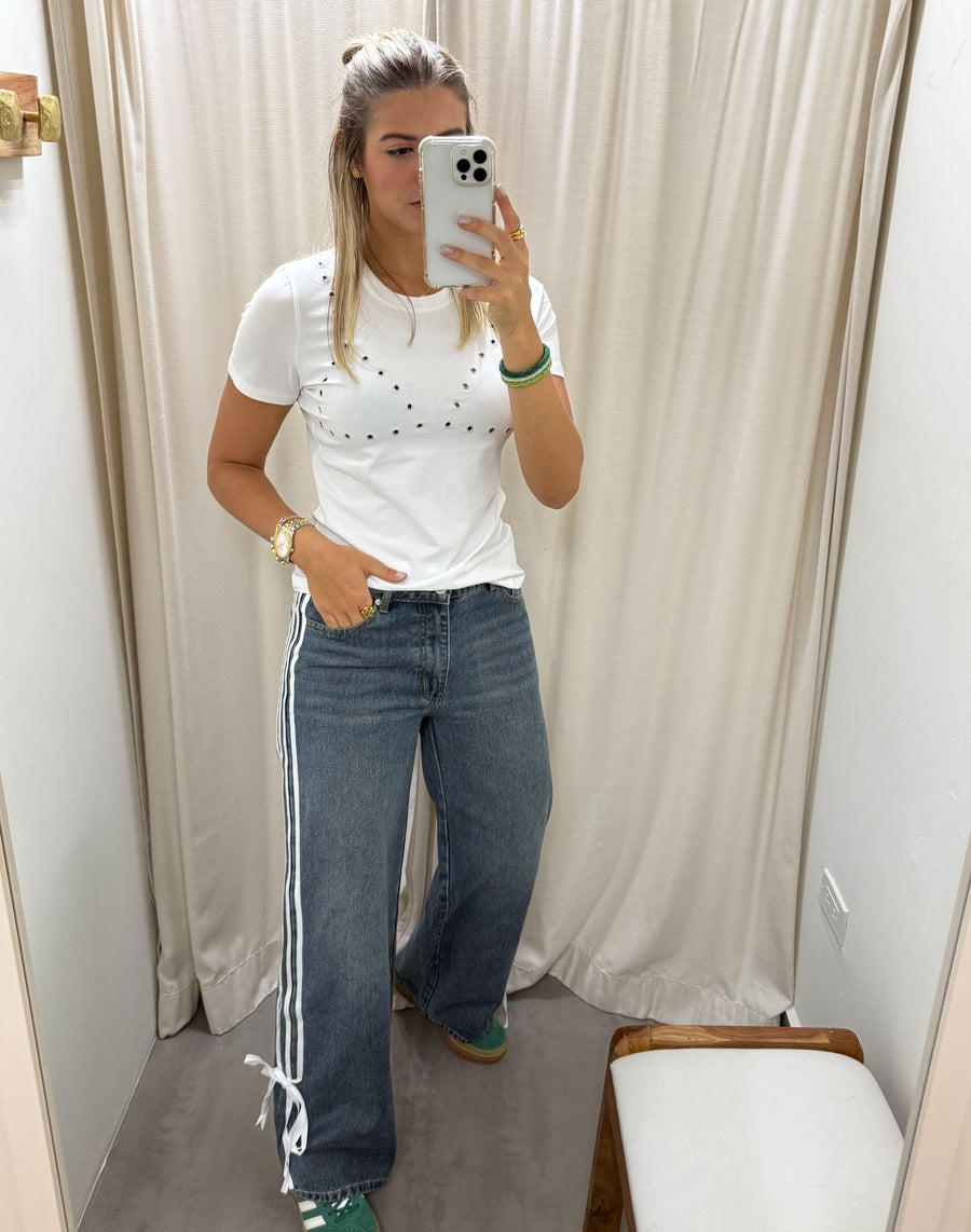 DENIM RIBBON SIDE TRIM PANTS