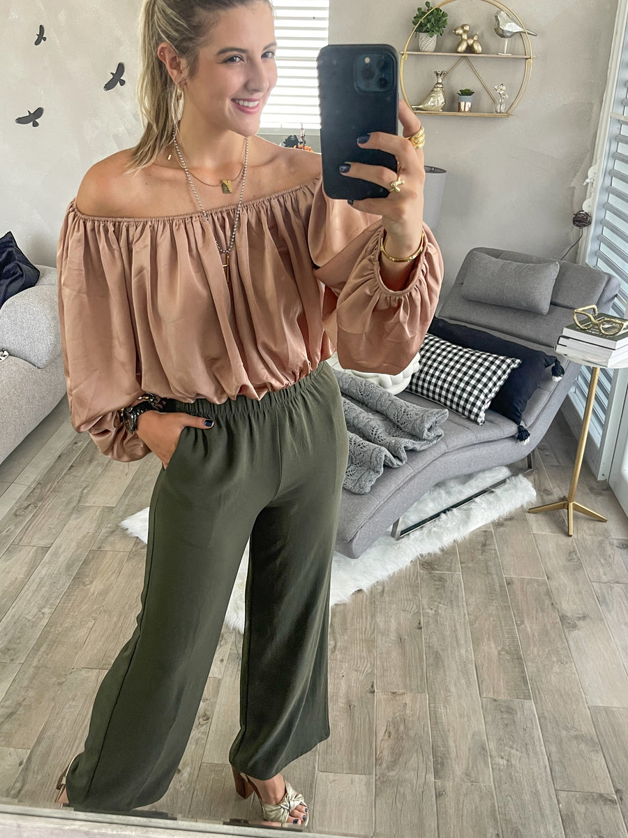 OLIVE WIDE LEG PANTS