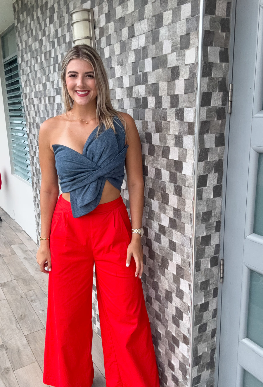 BLUE DENIM PETAL CROP TOP