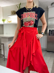 RED WRAP AROUND SKIRT