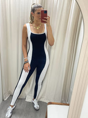 BLACK WHITE RIBBED JUMPSUIT