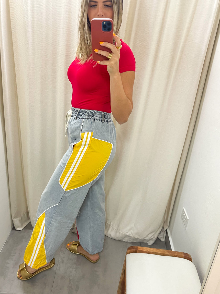 RED/YELLOW DENIM PALAZZO PANTS