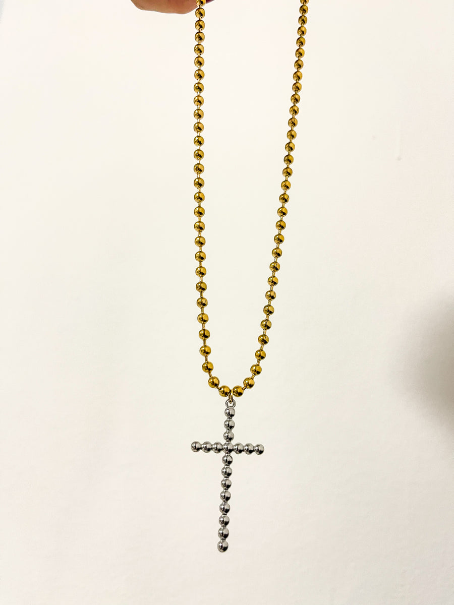 TWO TONE CROSS NECKLACE