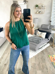 HUNTER GREEN SILKY ELASTIC NECK BLOUSE