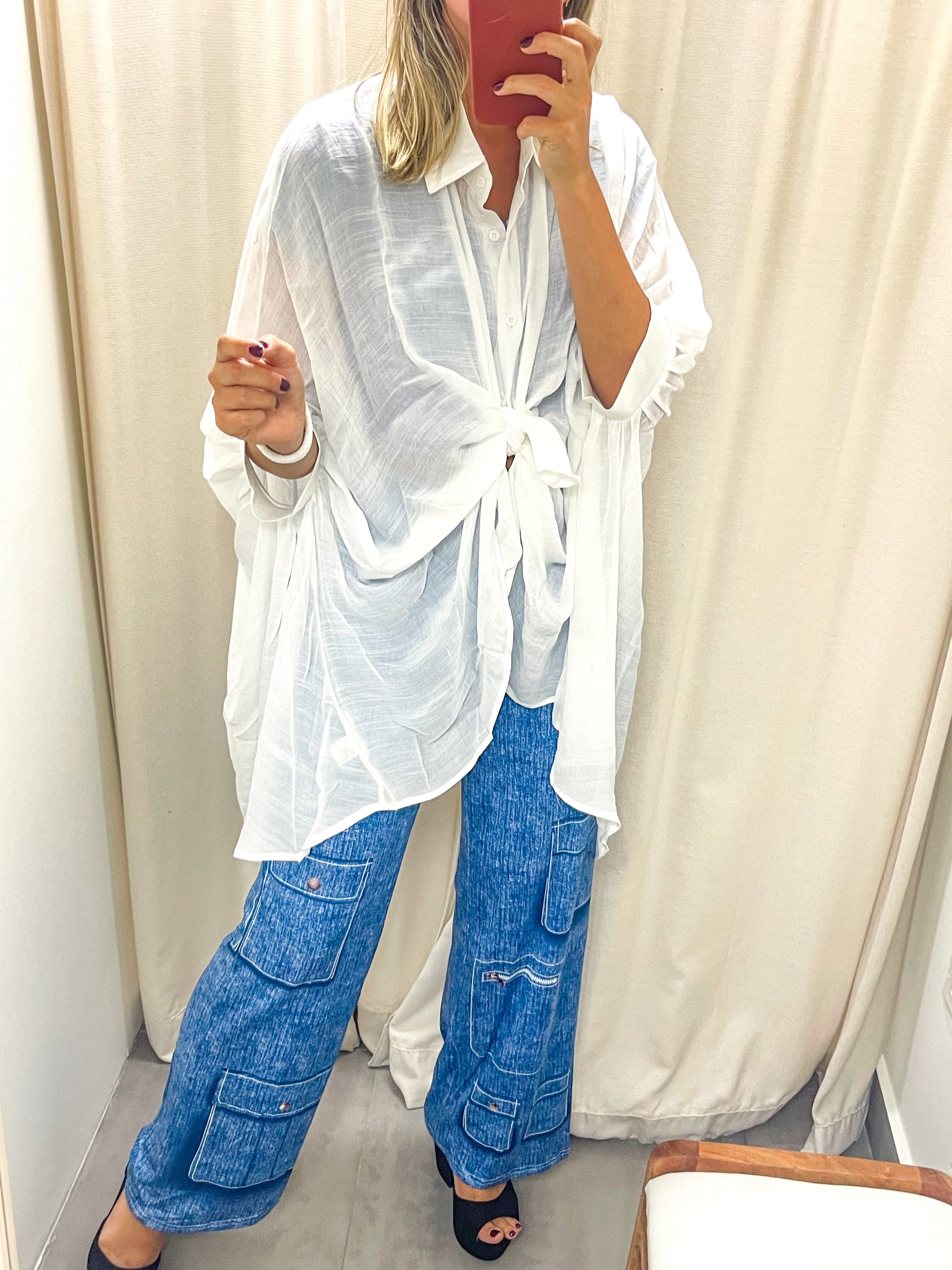 WHITE HIGH LOW SHEER TUNIC BLOUSE