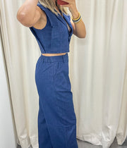 DENIM VEST & LONG PANT SET