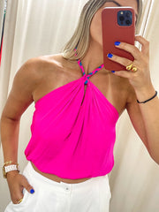 HOT PINK SATIN BRAIDED TOP