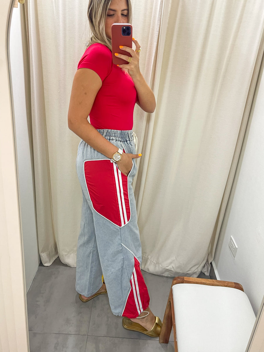 RED/YELLOW DENIM PALAZZO PANTS