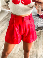 RED SATIN HIGH WAISTED SHORTS