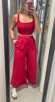 RED CROP TOP & LONG PANTS SET