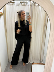 BLACK SATIN CAFTAN JUMPSUIT