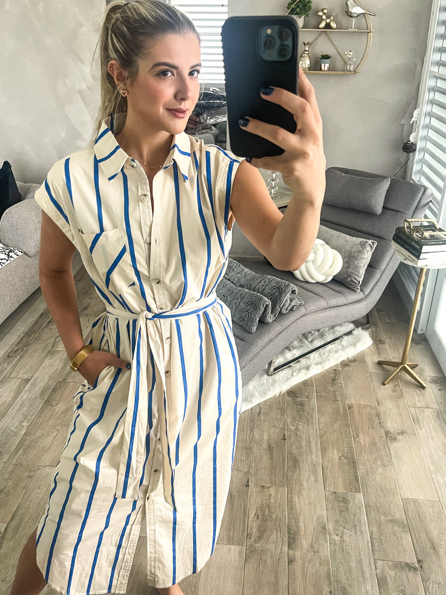 BLUE STRIPED SLEEVELESS DRESS