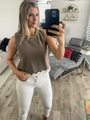 MOCHA/CREAM BORDER BLOUSE