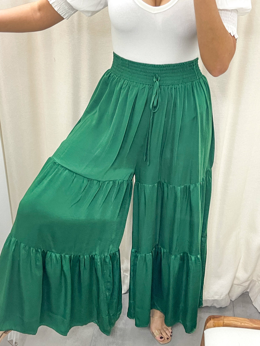 HUNTER GREEN SATIN PALAZZOS