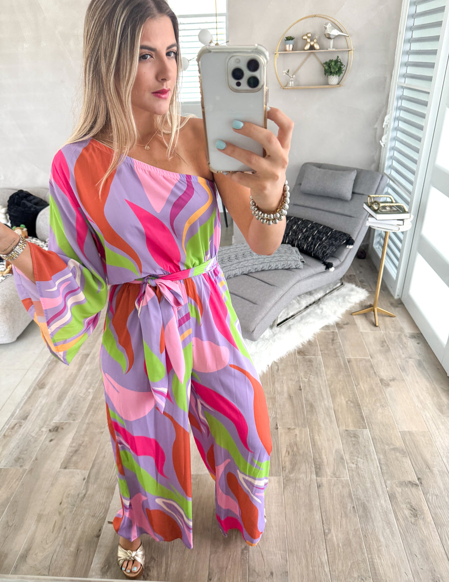 ONE SHOULDER PRINTED JUMPSUIT