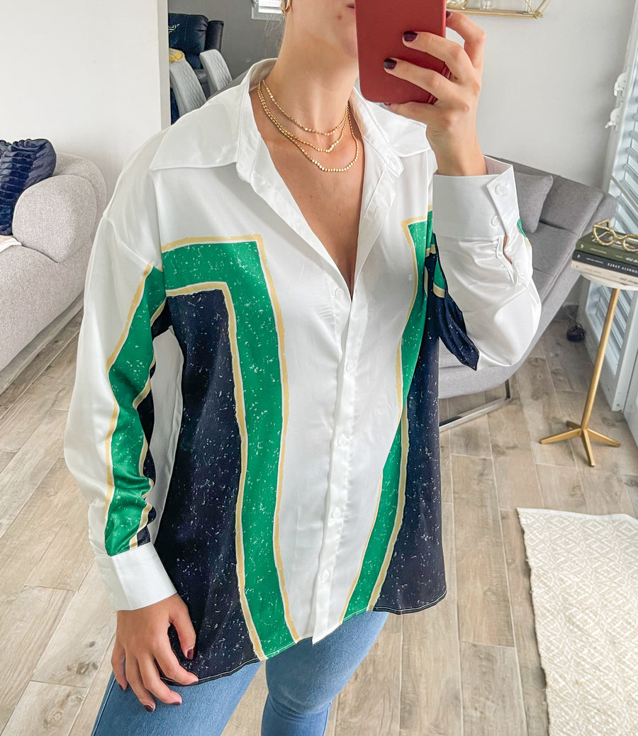 BLACK/GREEN SATIN LONG SHIRT