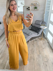 MUSTARD SILKY V-NECK TOP