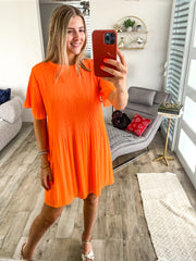 NEON ORANGE PLEATED DRESS