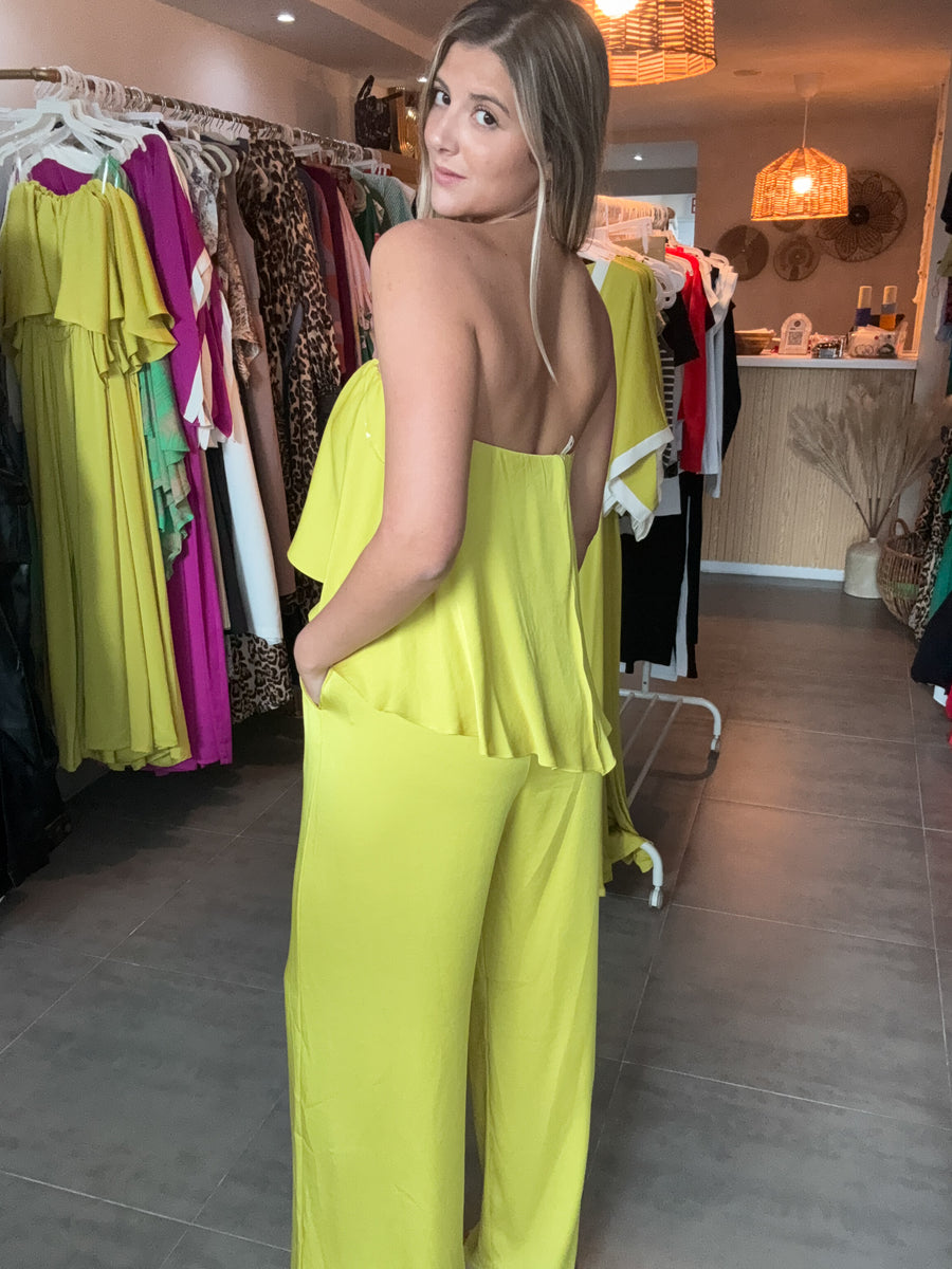 LIME STRAPLESS JUMPSUIT