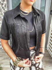 BLACK FRINGE BLOUSE