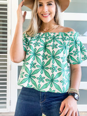 EMBROIDERED OFF SHOULDER TOP