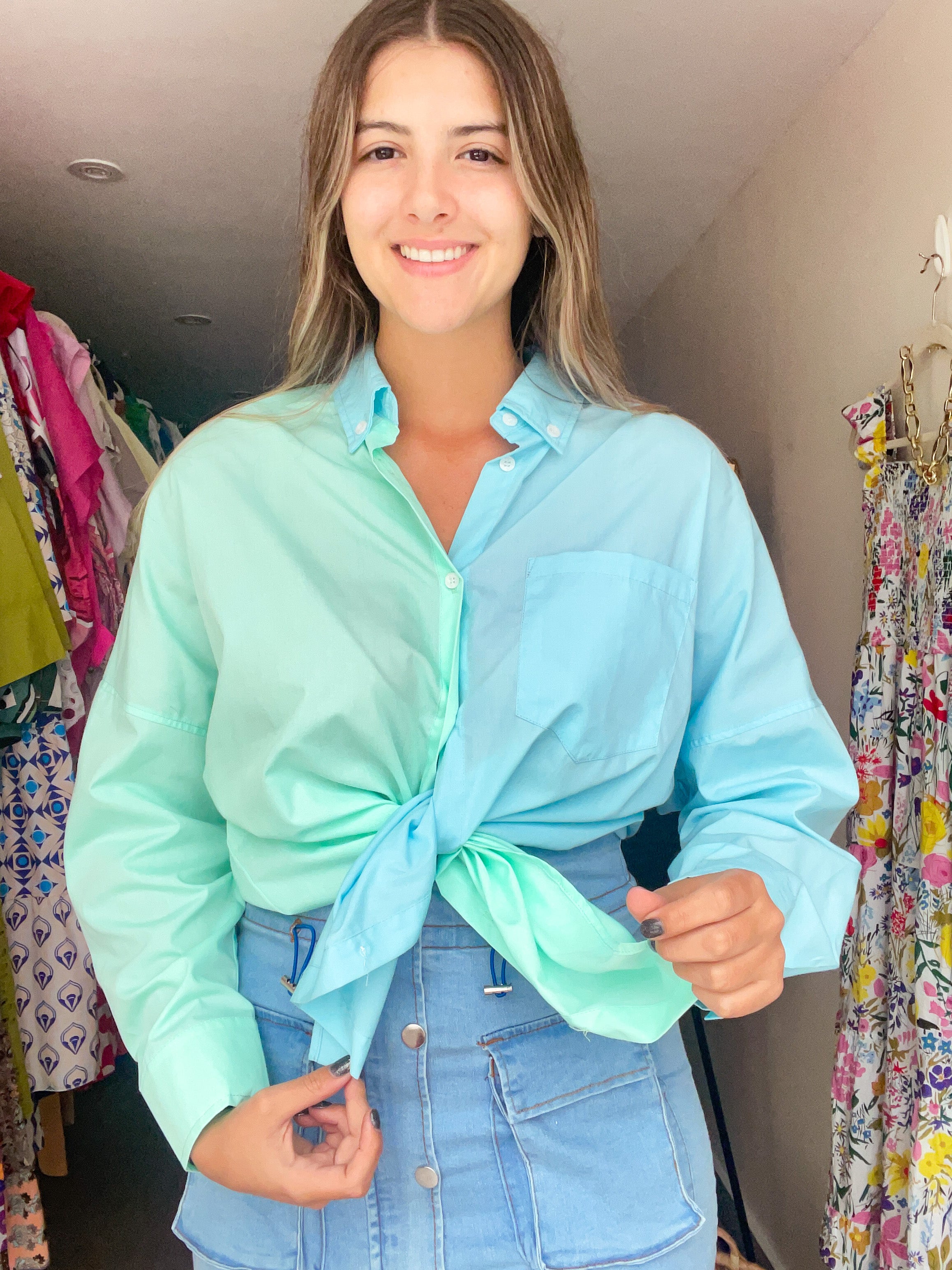 BLUE/MINT BUTTON DOWN SHIRT