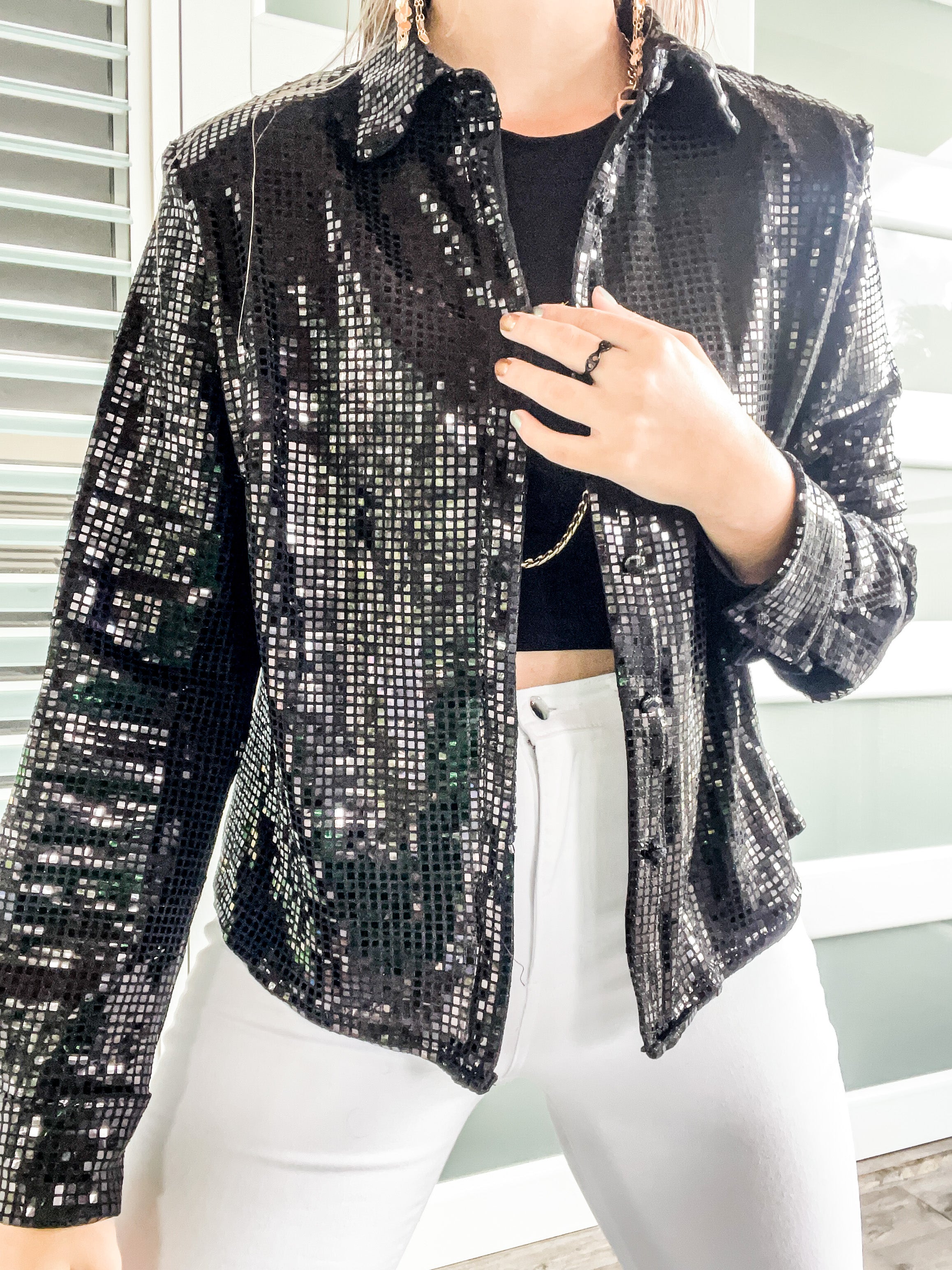 BLACK SQUARE MIRROR SEQUIN TOP