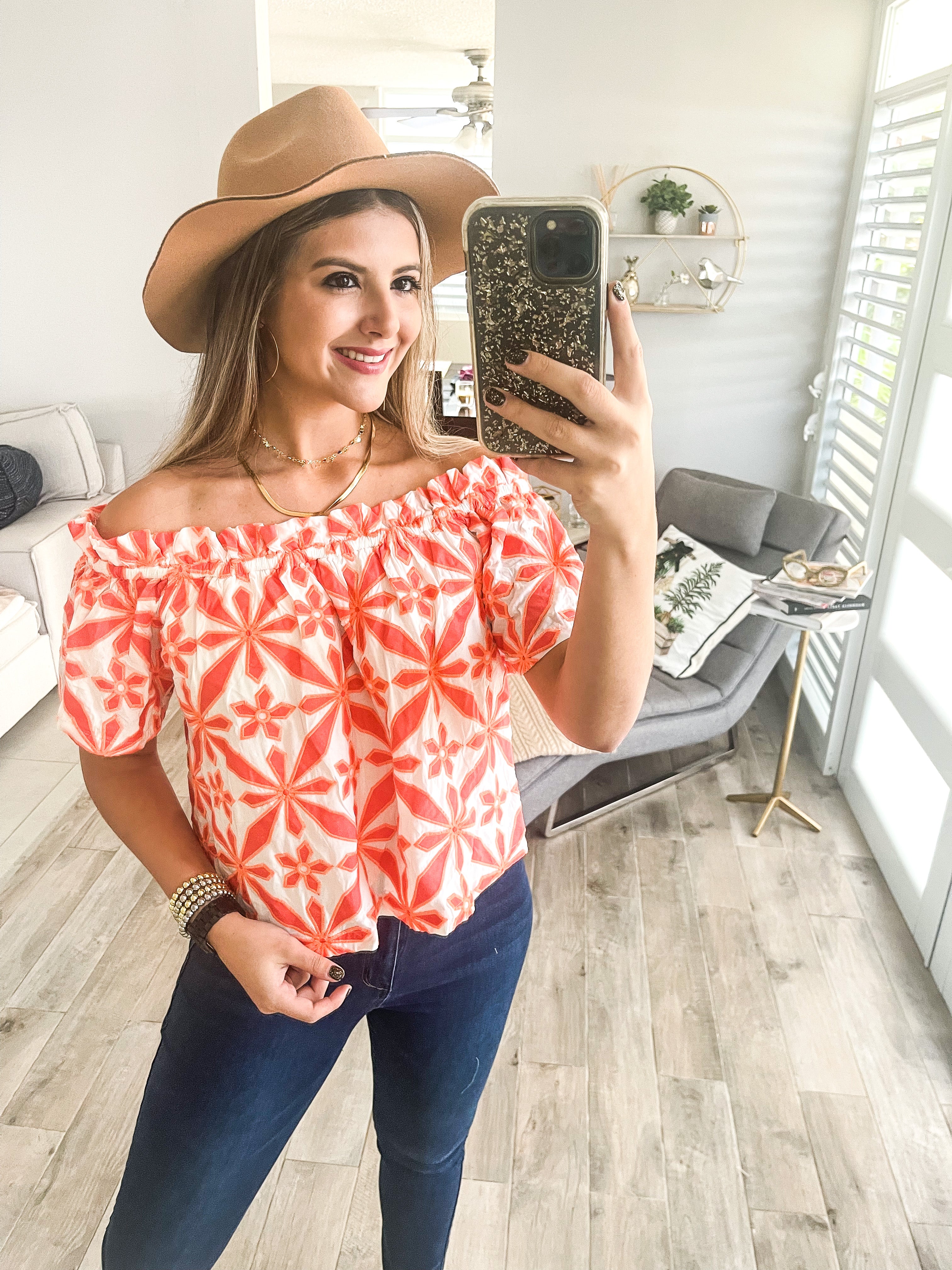 EMBROIDERED OFF SHOULDER TOP