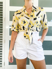 PRINT COLLARED BUTTONED TOP